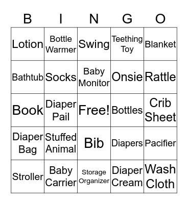 BABY SHOWER GIFT BINGO Card