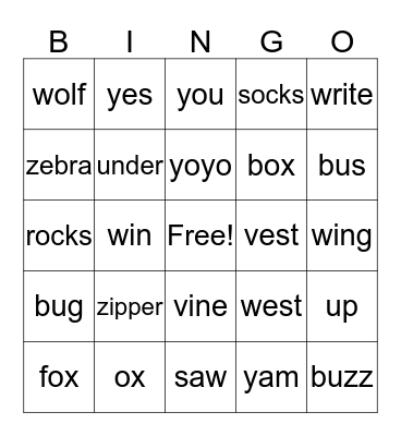 phonics review Bingo Card