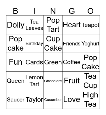 Taylor's High Tea Bingo Card