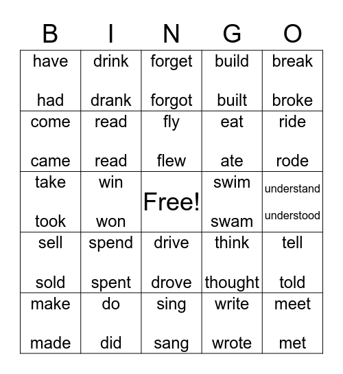 IRREGULAR VERBS Bingo Card