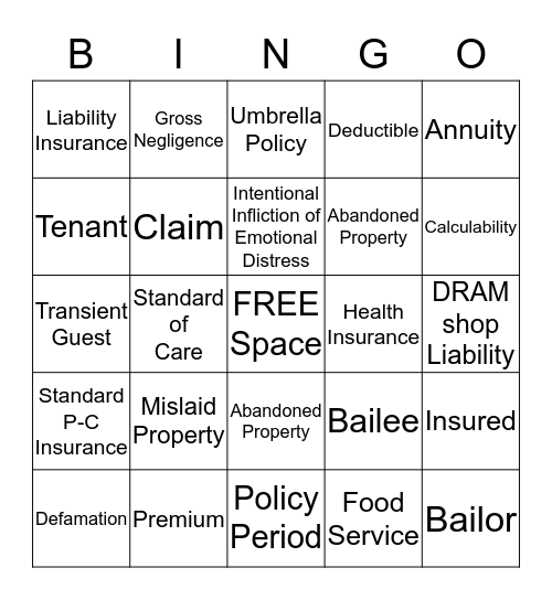 LAW Bingo Card