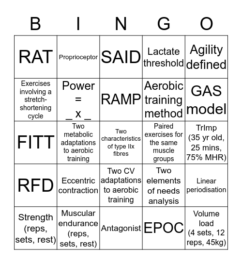 STCCO1 Revision Bingo Card