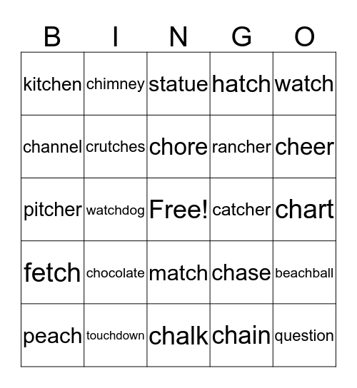 Ch Vocabulary Bingo Card