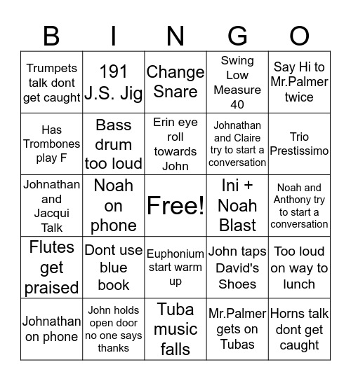 BAND! Bingo Card