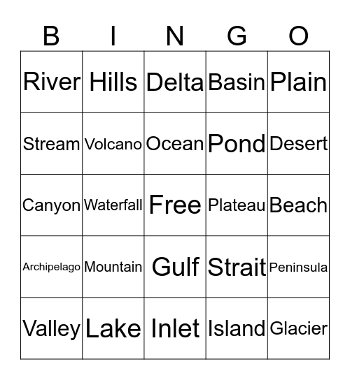 Landforms Bingo Card