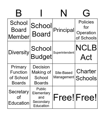 Governance of Schools Bingo Card
