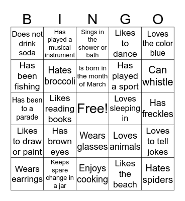 Getting to Know You Bingo Card