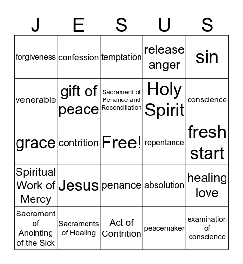 Forgiveness Bingo Card