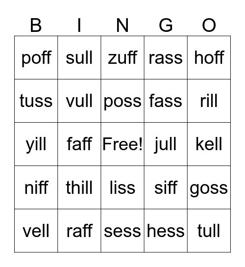 Lesson 1.4 A-B Nonsense Words Bingo Card
