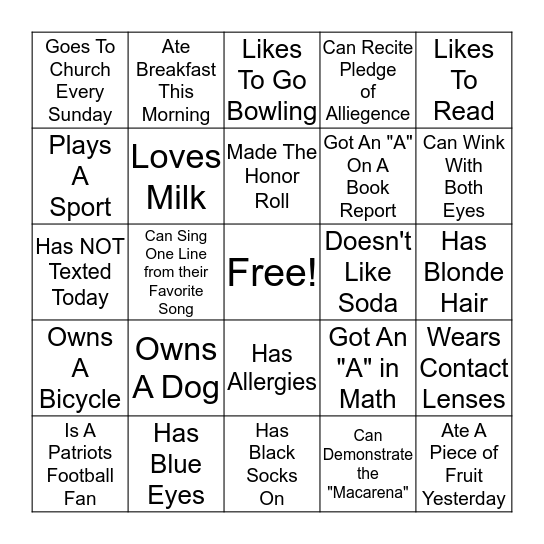Get To Know Each Other Bingo Card
