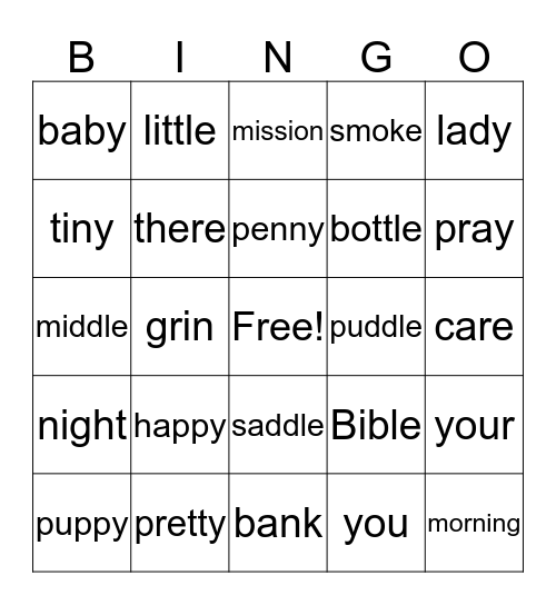 Spelling List  Bingo Card