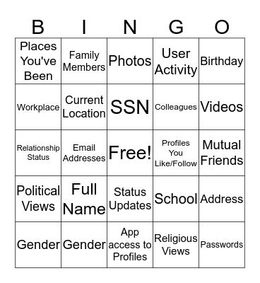 Social Recon Bingo Card