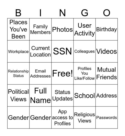 Social Recon Bingo Card