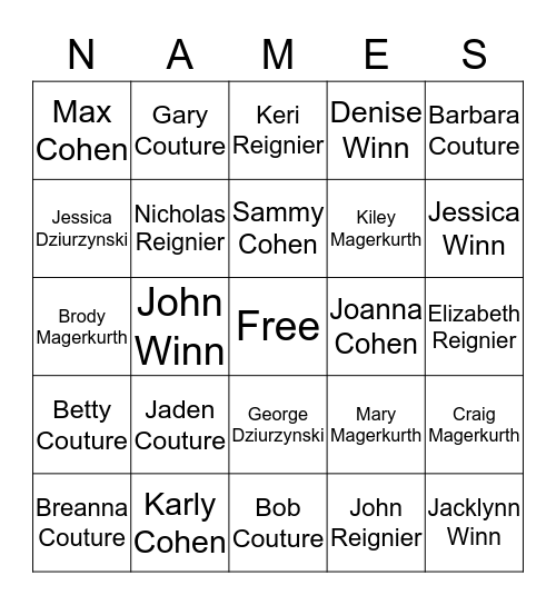 Name Bingo  Bingo Card