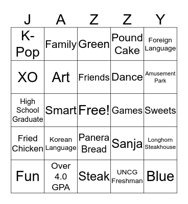 Jazzy Bingo Card