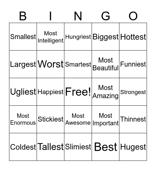 COMPARATIVES AND SUPERLATIVES Bingo Card