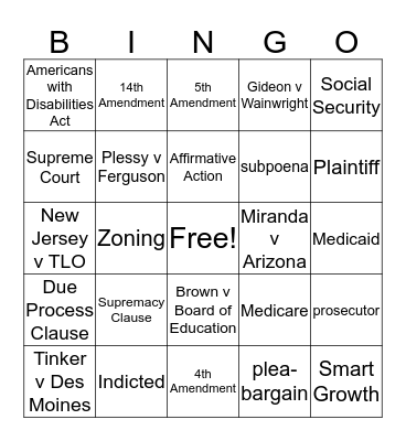 Judicial Branch Bingo Card