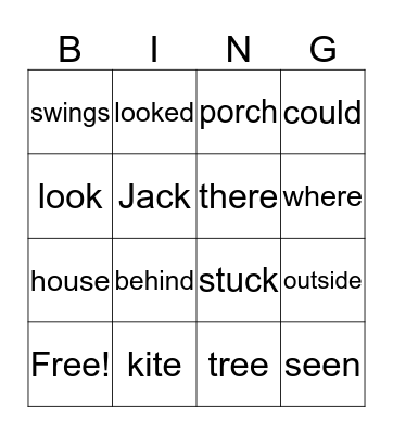 Jack's Lost Kite Bingo Card