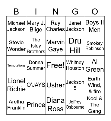 MUSICAL R & B BINGO Card