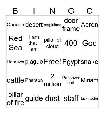 Moses Story Bingo Card