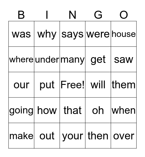 Power Words Bingo Card