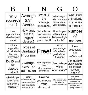 A.L.A.C. College Tour Bingo Card