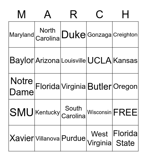 March Madness Bingo Card