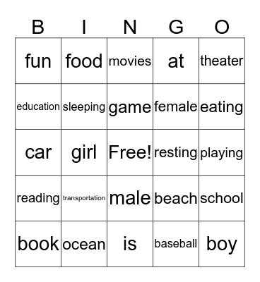 Comprehension  Bingo Card