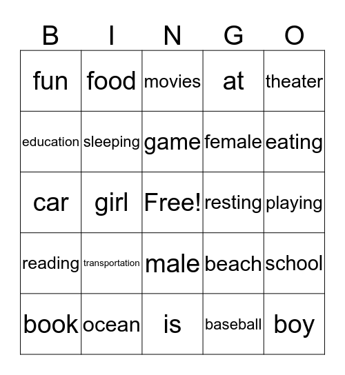 Comprehension  Bingo Card