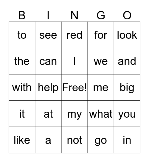 Hadley's Sight Words Bingo Card