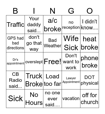 Dispatcher Bingo Card