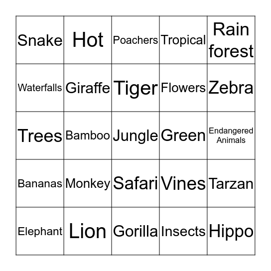 Welcome to the JUNGLE Bingo Card