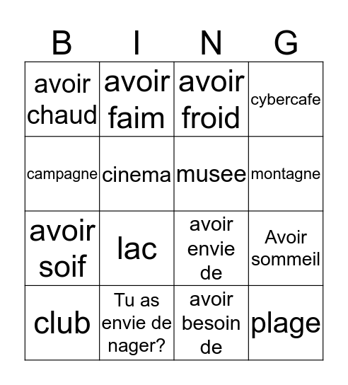 Fr. 2, Ch. 5, Voc. 2 Bingo Card
