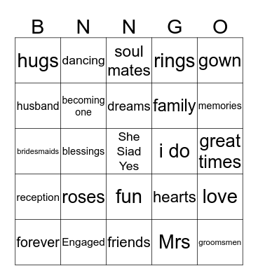 ENGAGEMENT PARTY BINGO Card