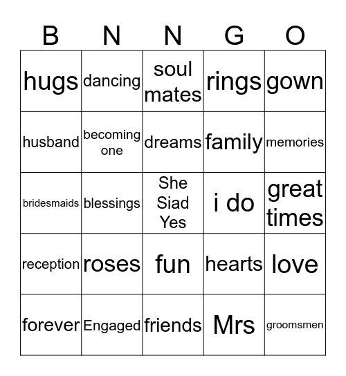 ENGAGEMENT PARTY BINGO Card