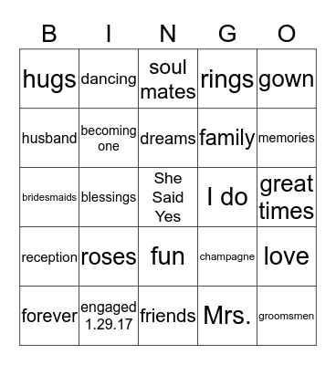 ENGAGEMENT PARTY BINGO Card