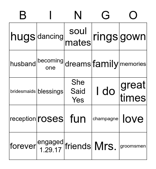 ENGAGEMENT PARTY BINGO Card