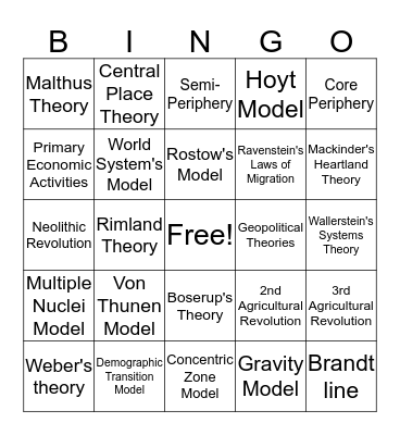 MODELS & THEORIES Bingo Card