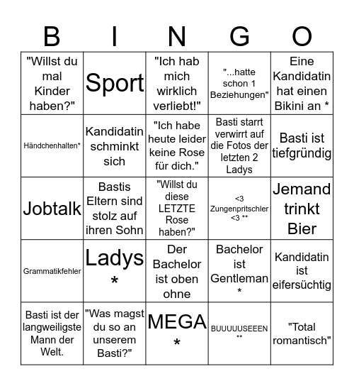 Bachelor Bingo 2017 FINALE Bingo Card