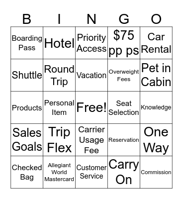 ALLEGIANT Bingo Card