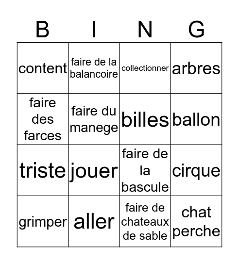 Francais II Chapitre 6 Vocabulaire 1 Bingo Card
