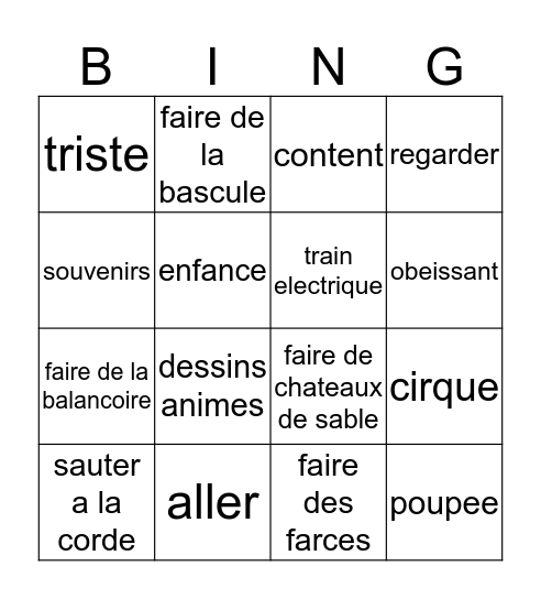 Fr. 2, Ch. 6, Voc. 1 Bingo Card