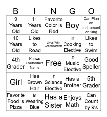 Know Your Classmates Bingo Card