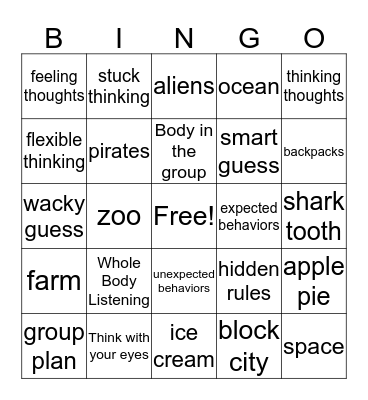 Social Thinking Bingo Card