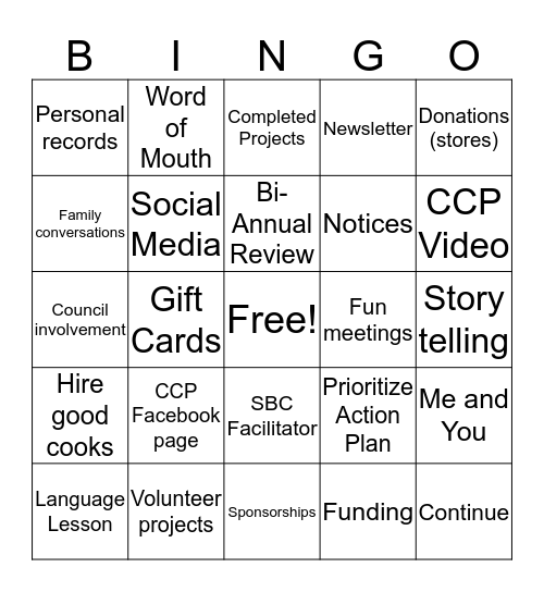 Keepng the Plan Alive Bingo Card