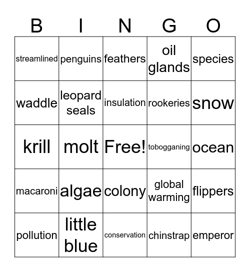 Penguins Bingo Card
