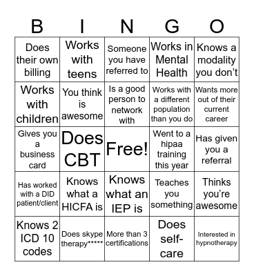 TWU Thera-Bingo Card