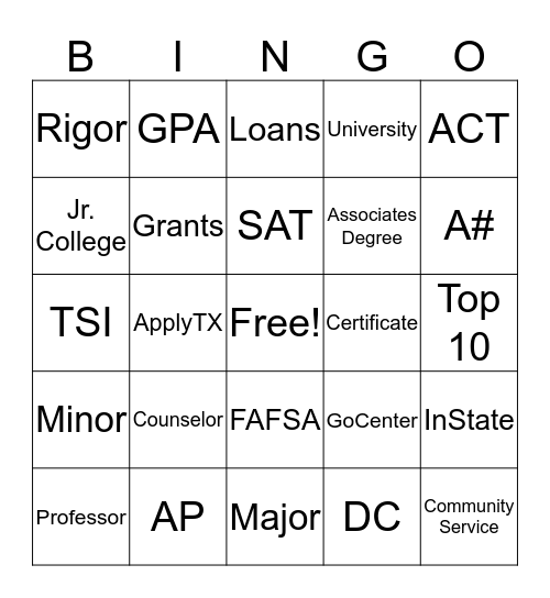 Southwest Early College High School Bingo Card