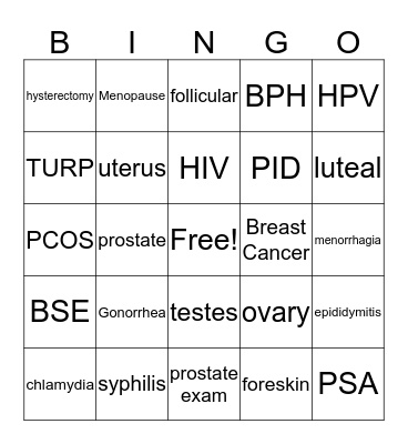 Reproductive Bingo Card