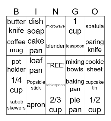 No-Bake Cooking Bingo Card